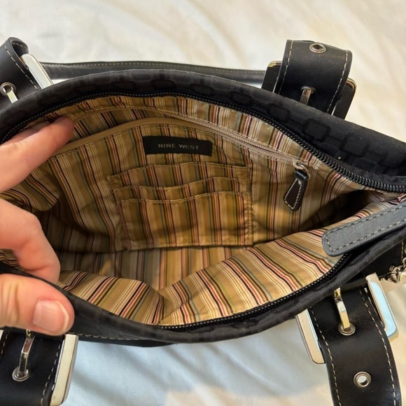 Black Shoulder Bag with Bag Charms Y2K Nine West Buckle Silver Hardware - Picture 3 of 6